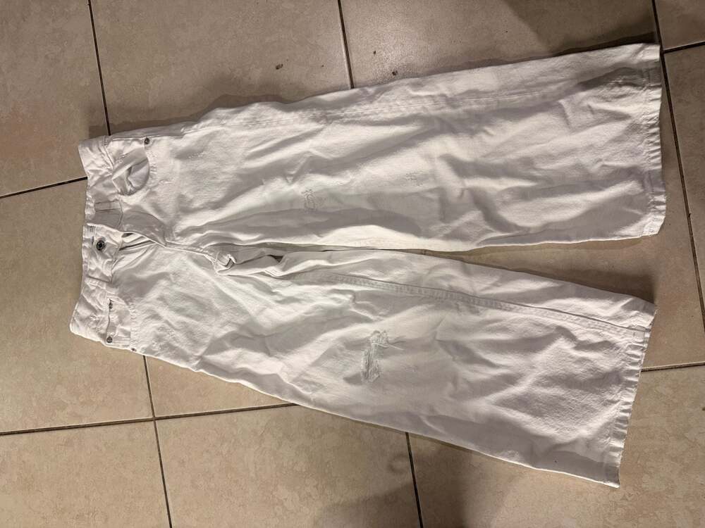 Zara Girls White Distressed Wide Leg Denim Jeans Size 10